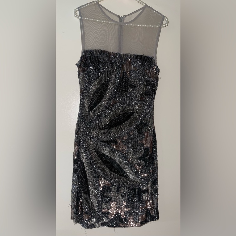 JOVANI Blacksilver Sequin Mini Dress Size 8